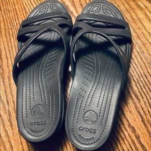 wedged crocs slip on sandals